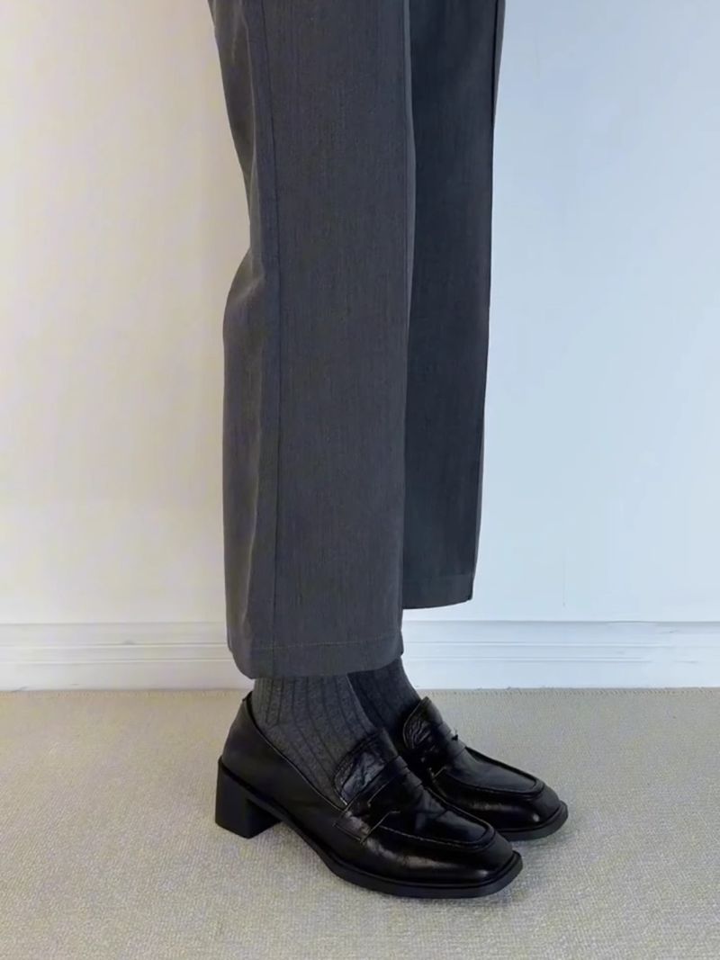 Mocassini Lancui Commuter 2025 Primavera con punta quadrata e tacco spesso, da donna, neri, senza lacci, con tacco medio_voghion.com