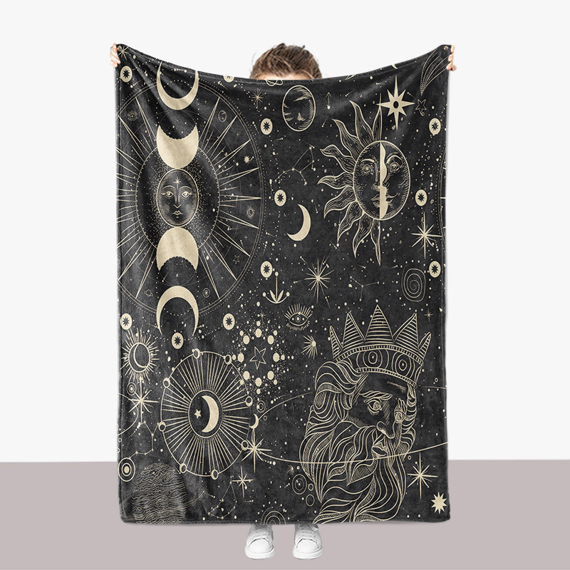 Coperta ispessita per divano in flanella stampata in 3D della serie Universe Moon Sun_voghion.com
