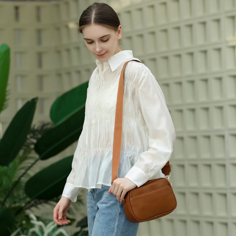 Herald Kleine Umhängetasche mit dreifachem Reißverschluss für Damen, quadratische seitliche Schultertasche mit Schnappschusskamera und breitem Riemen_voghion.com