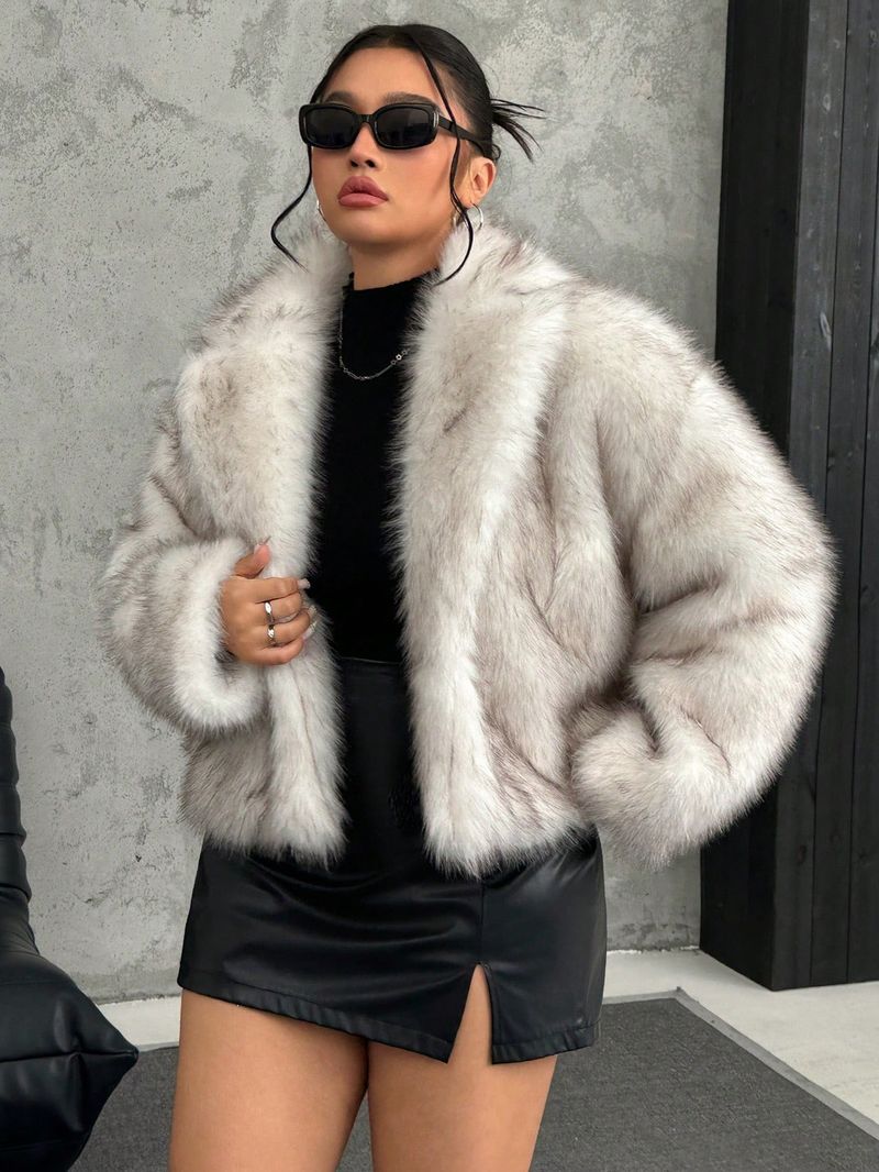 Kunstfuchspelzjacke, Damen-Wintermantel, kurz, wattiert, Kunstpelzmantel mit Revers, warme, flauschige Oberbekleidung (mehrere Farben und Größen)_voghion.com