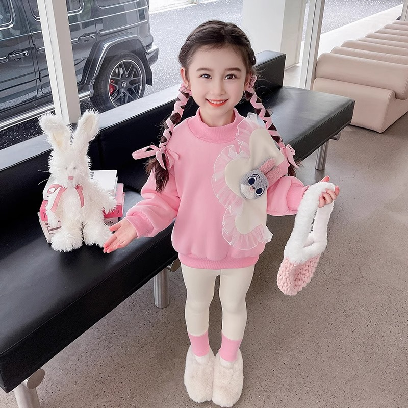 Mode automne/hiver nouveau Style occidental fille dessin animé pull robe d'hiver petite fille en peluche deux pièces ensemble_voghion.com