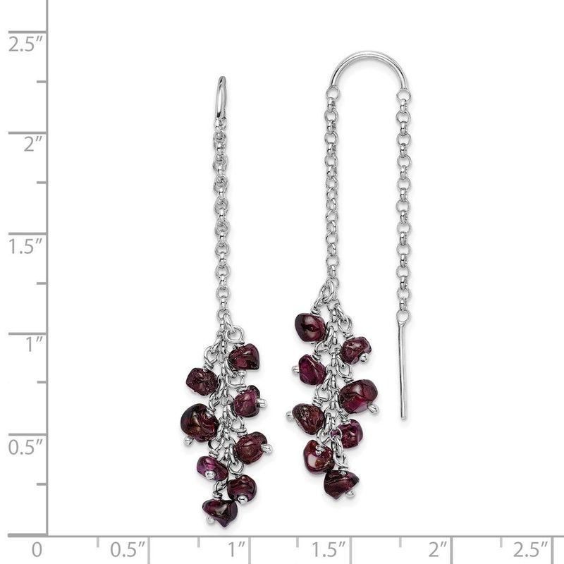 Sterling Silver Rhodium-plated Garnet Cluster Dangle Earrings_voghion.com