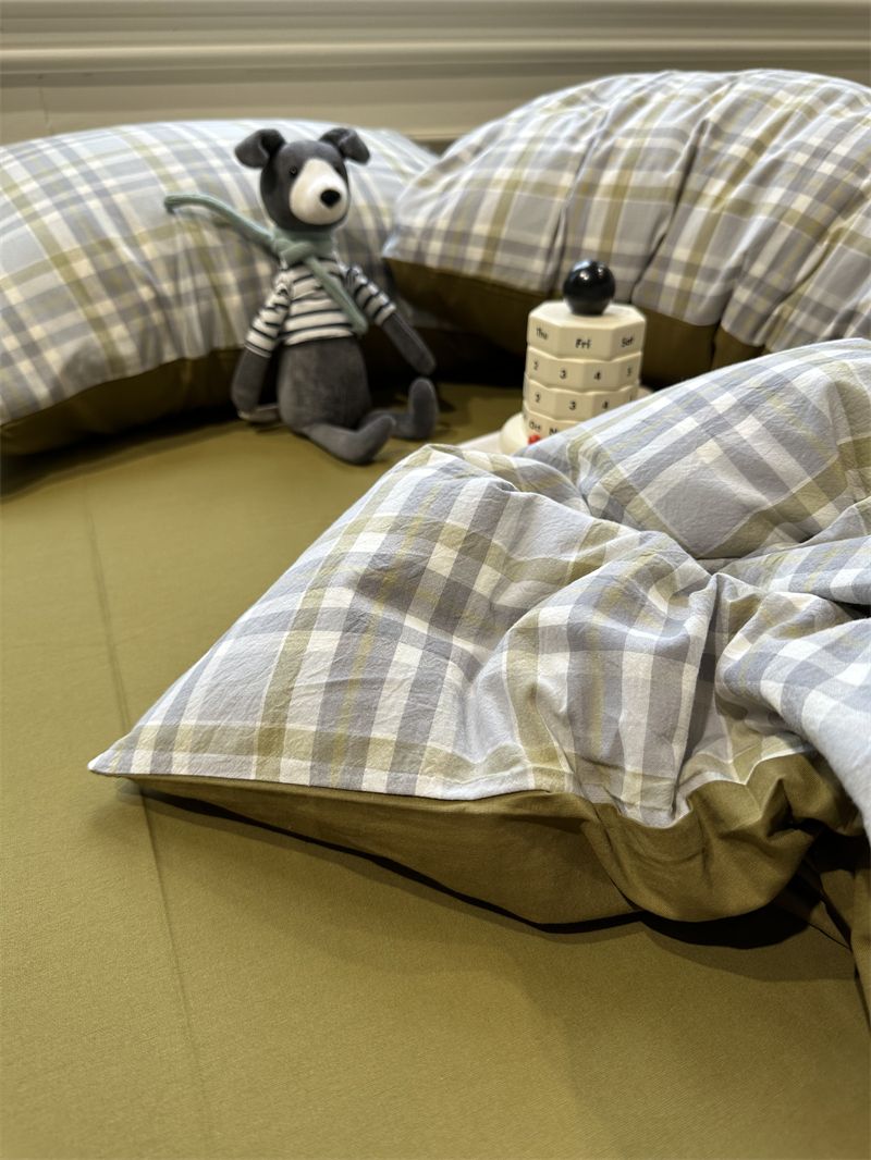 Minimalist Japanese Style Gray Plaid Bedding 100% Cotton 1.5m 1.8m Student Dormitory Duvet Cover Set 1.2m_voghion.com