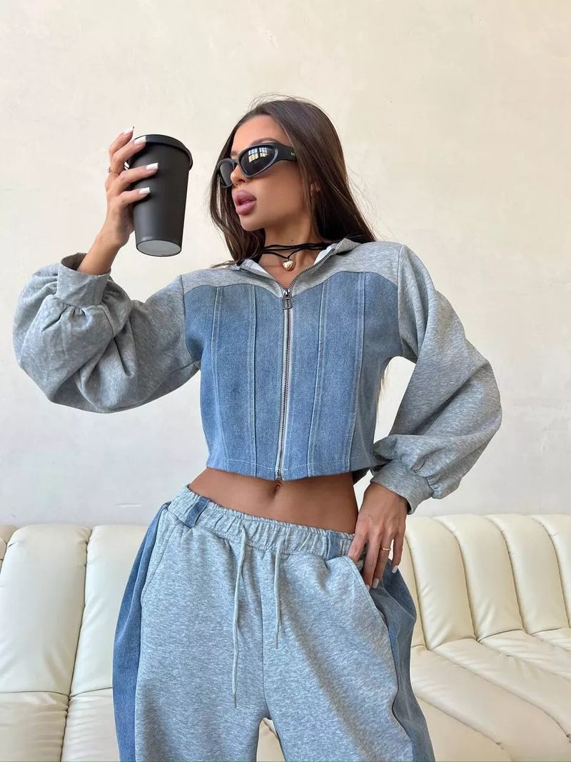 Women's Casual Color Block Hooded Sweater & Wide Leg Pants Set - Long Sleeve Streetwear Outfit For Fall_voghion.com
