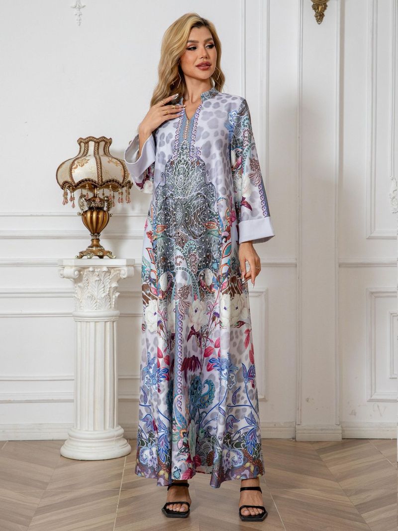 Abito lungo da donna con stampa a rombi e perline_voghion.com