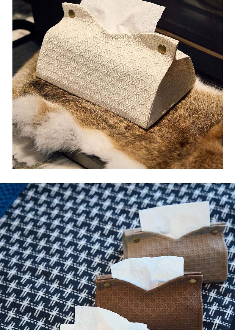 Rattan Desenli Çıtçıtlı Lüks Ev Kılıfı Üst Düzey Masaüstü Depolama Dokulu V Ağızlı Mendil Kutusu_voghion.com