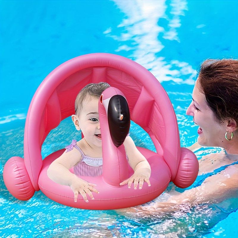 Flamingo Sunshade svømmesædering til spædbørn og små børn at lege med vandlegetøj, tegneserie oppusteligt svømmeringsæde, tykt PVC-materiale_voghion.com