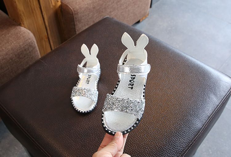 Sandalias con orejas de conejo de verano para niñas de 1 a 12 años, bolso de zapatos romano con diamantes de imitación y lentejuelas, punta expuesta media y grande_voghion.com