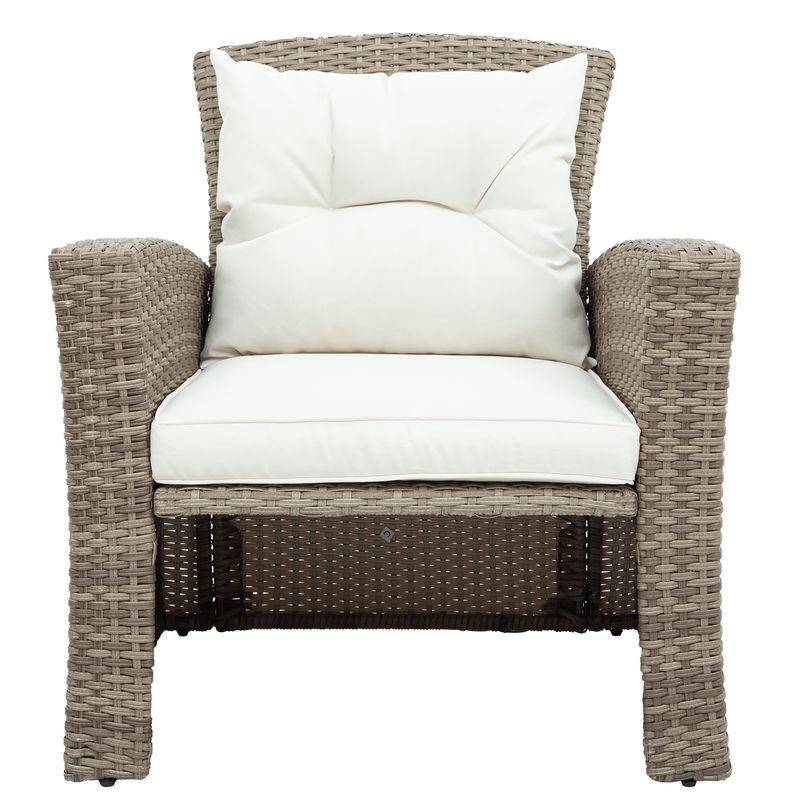 Patio Furniture Set; 4 Piece Outdoor Conversation Set All Weather Wicker Sectional Sofa with Ottoman and Cushions_voghion.com