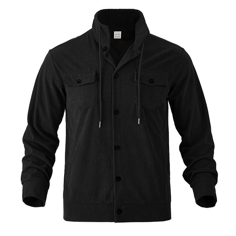 Autumn American Heavy Corduroy New Simple Versatile Multi Pocket Long Sleeved Stand Up Collar Jacket Men's Clothing_voghion.com