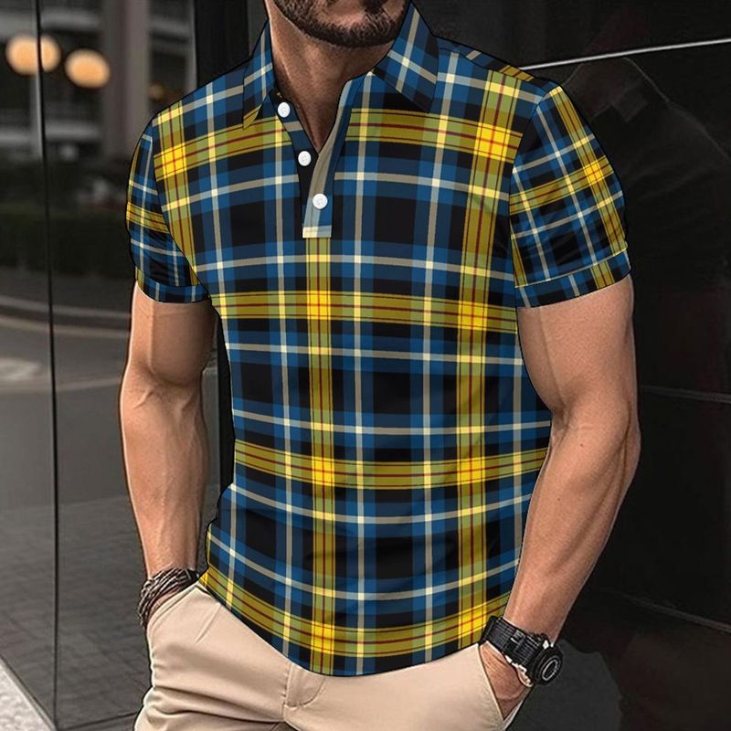 Neues trendiges 3D-Poloshirt mit Stehkragen und kurzen Ärmeln für Herren_voghion.com
