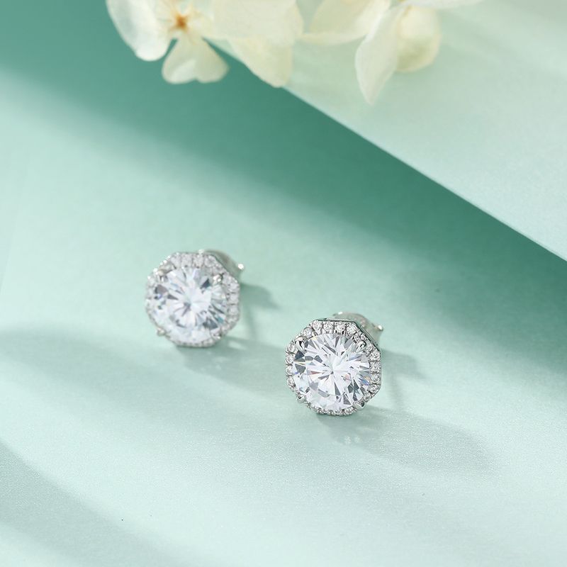 Boucles d'oreilles rondes en pierres précieuses colorées pour femmes, boucles d'oreilles en argent S925, design de niche hexagonal, boucles d'oreilles simples avec pierre de naissance_voghion.com