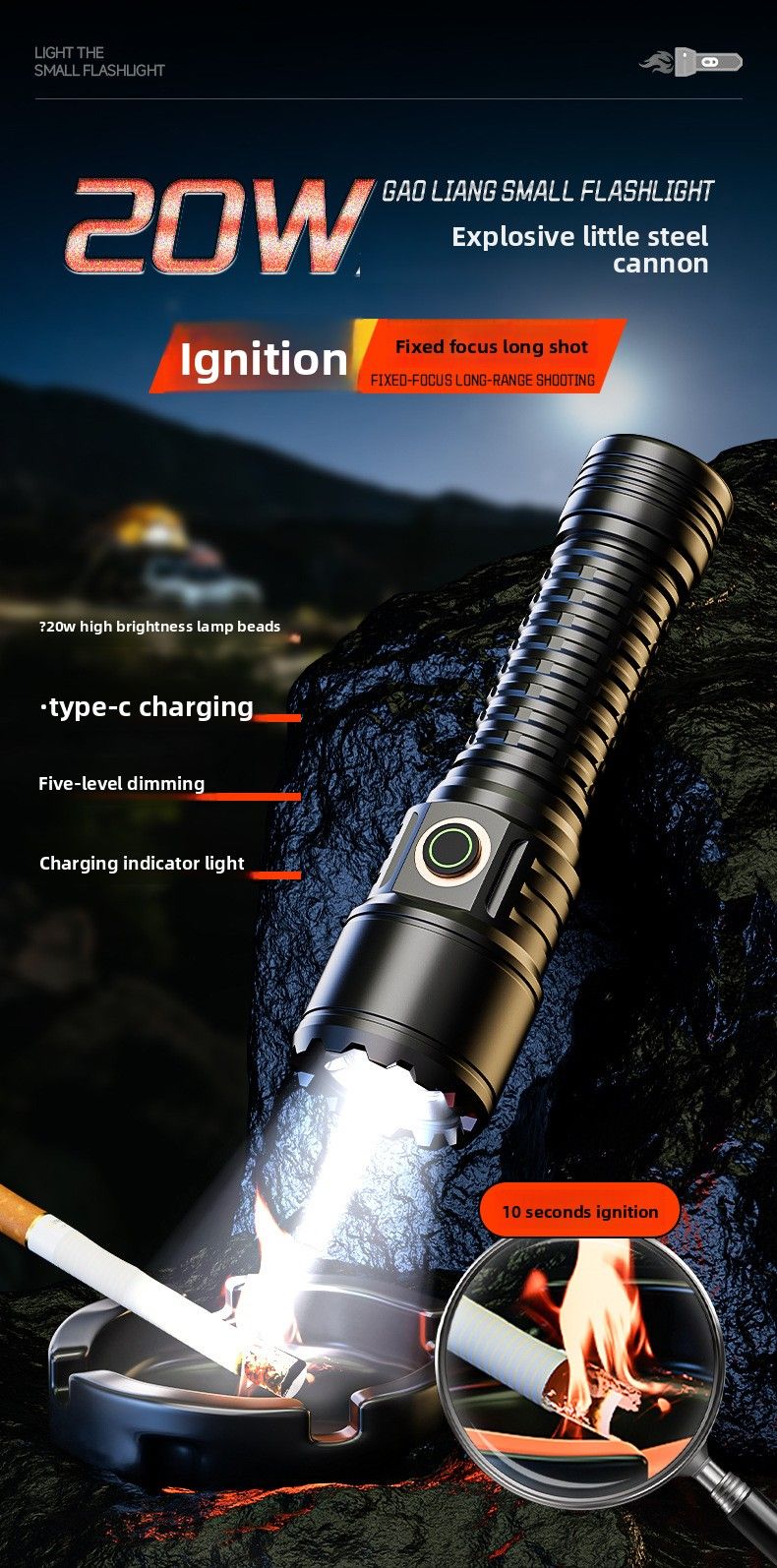Super Bright High-Intensity Rechargeable Home Outdoor Long-Range Portable Multi-Function Long Battery Life Ignition_voghion.com
