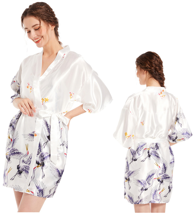Sovkläder för kvinnor Ice Silk National Style Crane Stor storlek Kofta Nattlinne Morgonrock Sommar Tunn Silke Bröllopsklänning Brud Brudtärna Morgonklänning_voghion.com