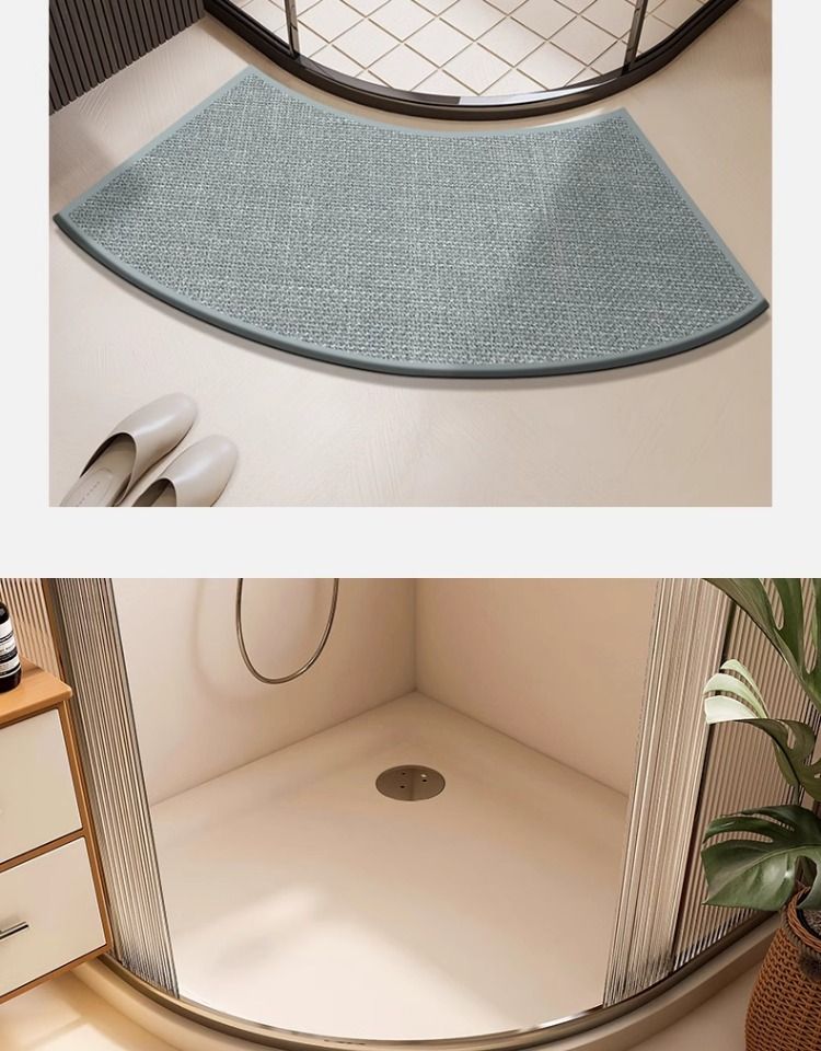 Home Textile Linen Woven Curved Bathroom Floor Mat Toilet Absorbent Foot Mat Toilet Shower Room Door Arc Non Slip Mat_voghion.com