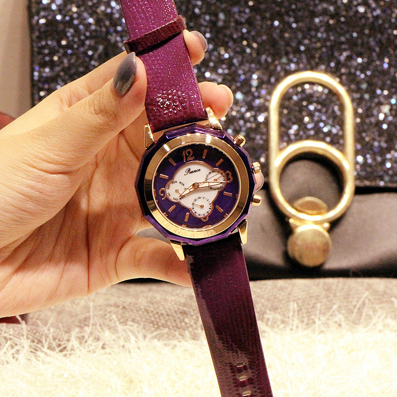 Modische Damen-Multifunktionsuhr mit Nachtlicht, 2035, echtes Leder, wasserdicht, Gezeitenuhr_voghion.com