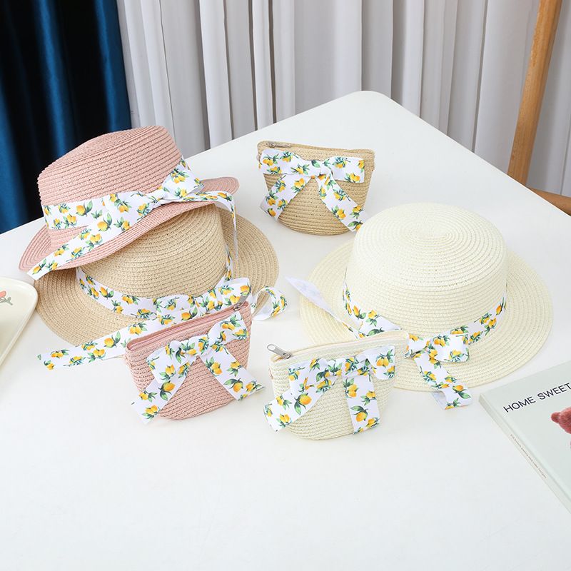 Protezione solare estiva per bambini e donne, parasole pieghevole da spiaggia a tesa piatta, cappelli, borse, set per erba genitore-figlio_voghion.com