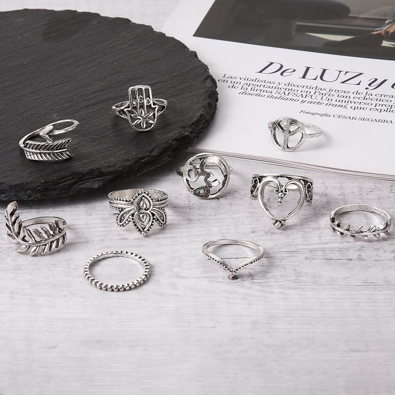 Heißer Verkauf personalisierte Kaktusringe, Blattpfeile, Palmkronen, Liebe 10 Stück Ringe_voghion.com