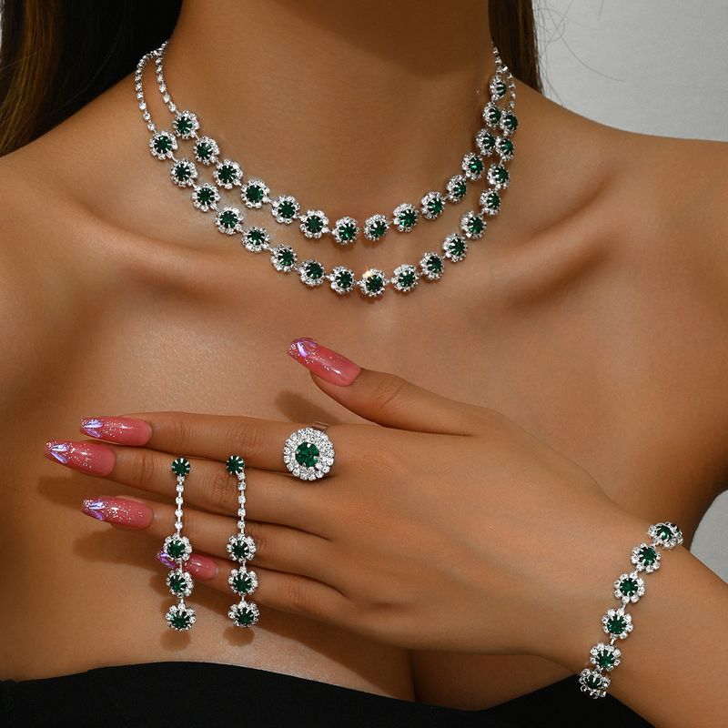 Conjunto de joyas para mujer, joyería de moda, venta al por mayor, accesorios de boda, conjunto de collar y pendientes de diamantes con girasol de doble capa, joyería_voghion.com