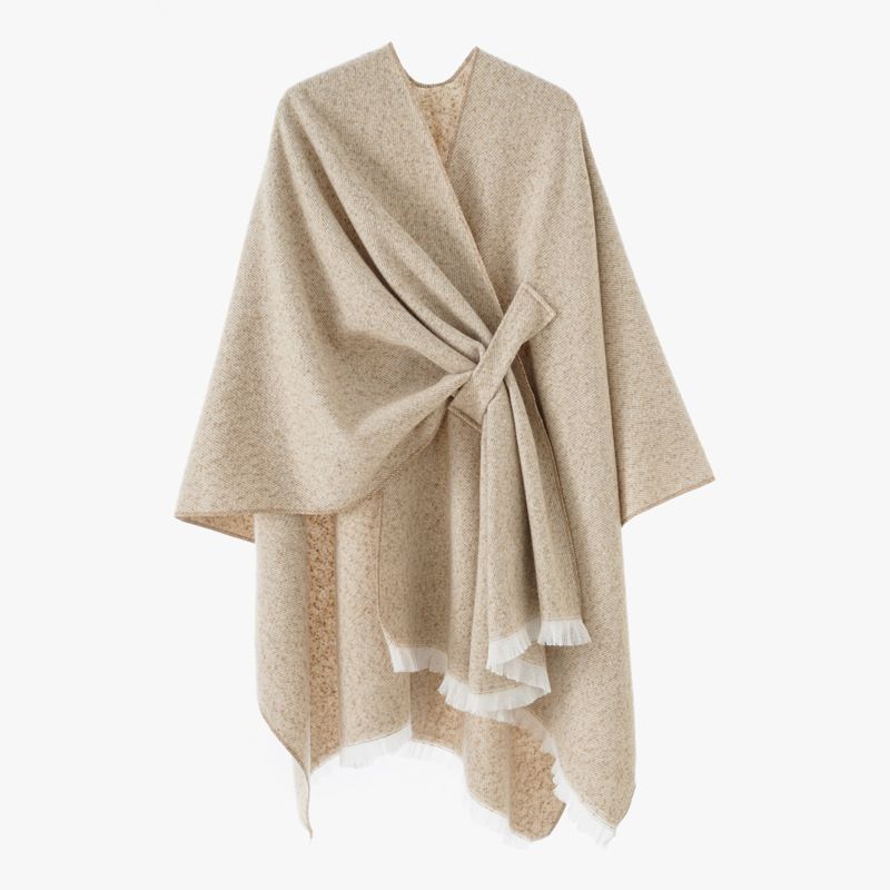 2024 new floral solid color autumn/winter split shawl monochrome plain warm cloak_voghion.com