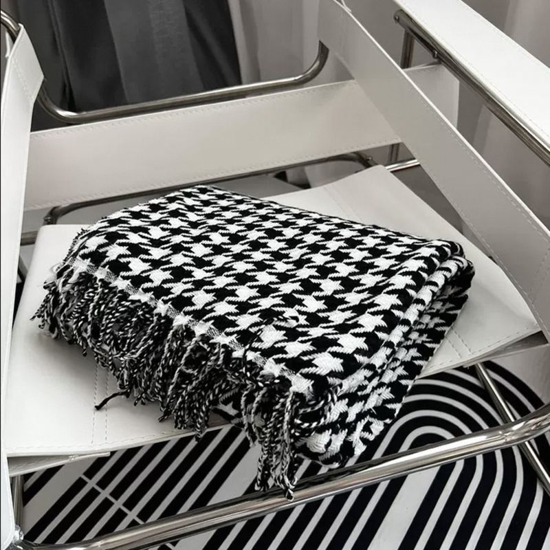 Asciugamano da letto di lusso classico con motivo pied de poule, modello di camera, coperta decorativa, coperta per divano, coperta per pisolino, aria condizionata_voghion.com