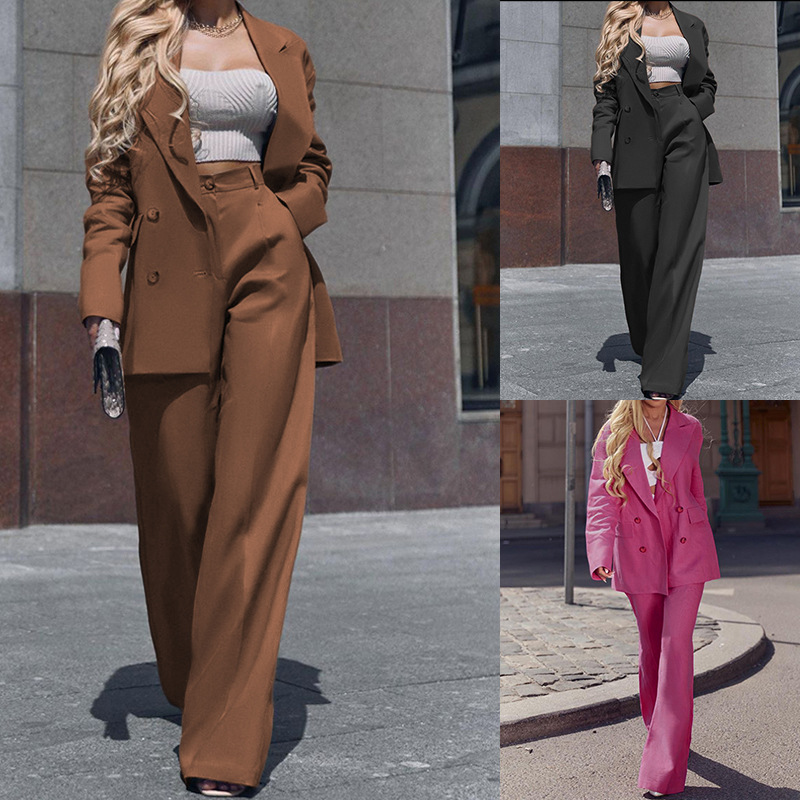 Damenmode Temperament Langarmanzug Gerade Hose Zweiteiliges Set_voghion.com