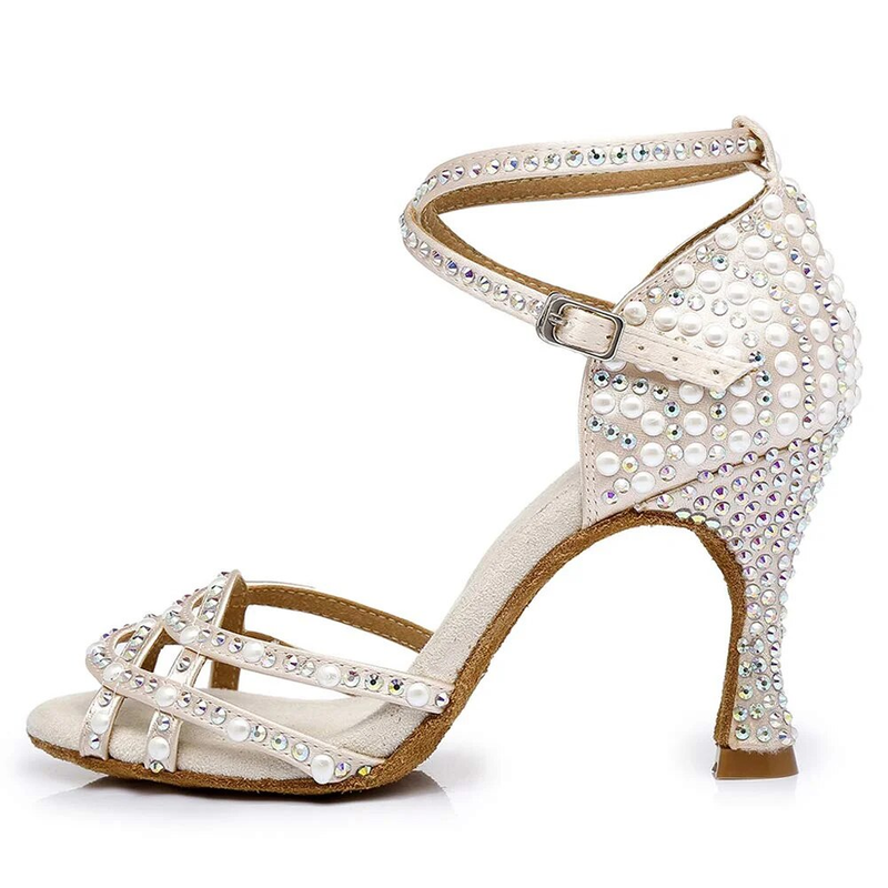 Latin Pearls Strass Sneakers Damen Komfort Salsa Schuhe Tanz High Heels_voghion.com