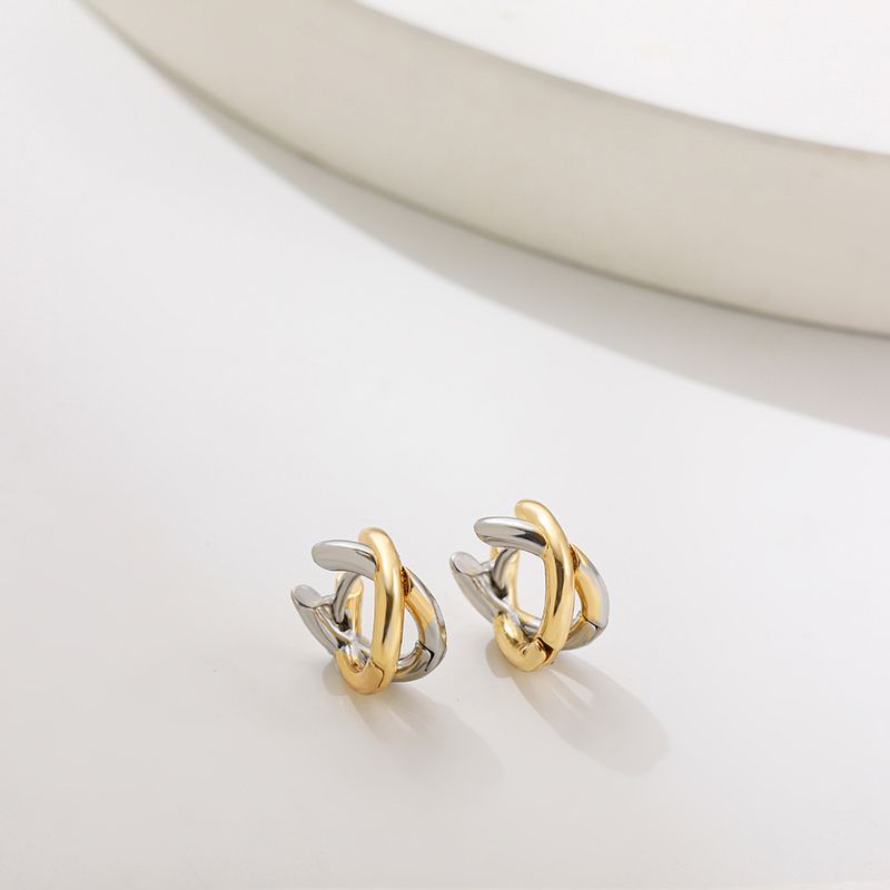 Women's Jewelry Earrings Circle Simple Style Earrings Temperament Gold And Silver Two Color Three Dimensional Cross Earrings_voghion.com