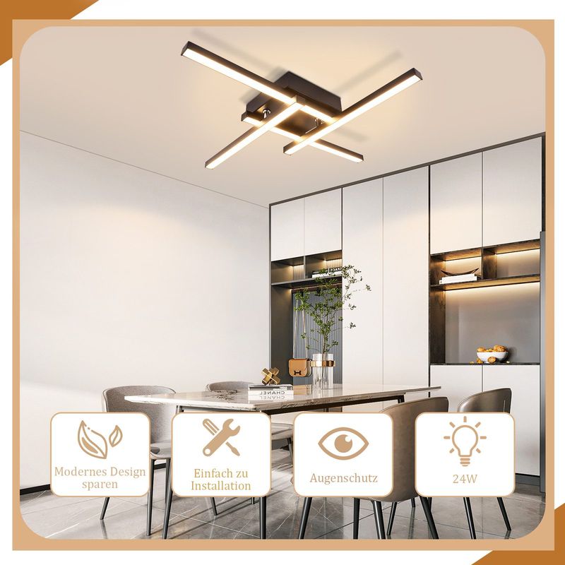 Glitzerlife LED Deckenlampe Deckenleuchte Weiß - Wohnzimmerlampe 24W Modern Design Schlafzimmerlampe 3000K Warmweiß Nicht Überlappend Design Deckenbeleuchtung_voghion.com