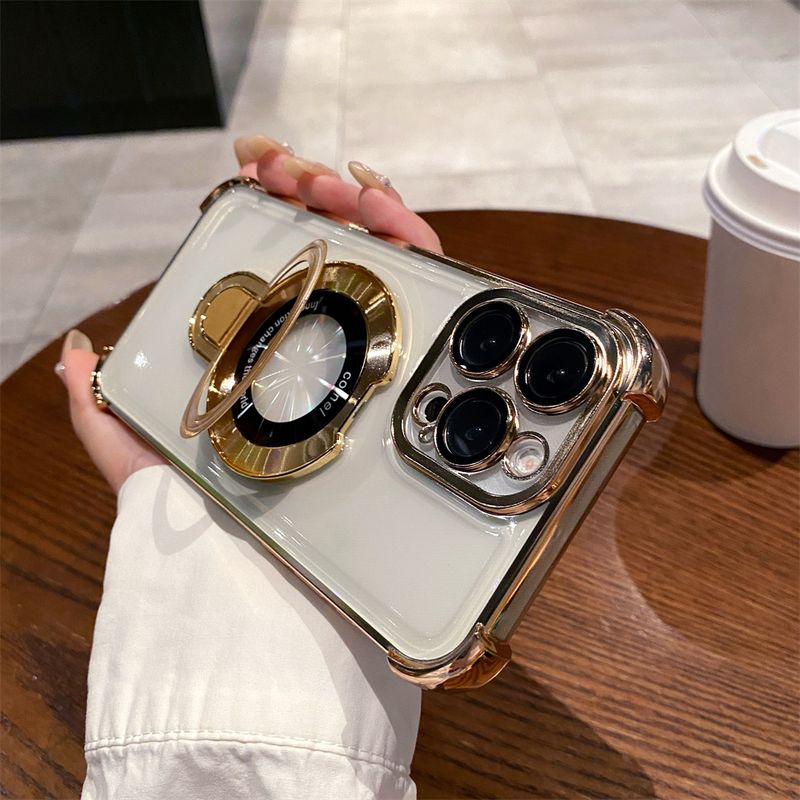 Plating Magnetic Stand Holder For Case For IPhone 15 14 13 12 11 Pro Plus Max X XS XR 7 8 SE3 Shockproof Soft TPU Cover_voghion.com