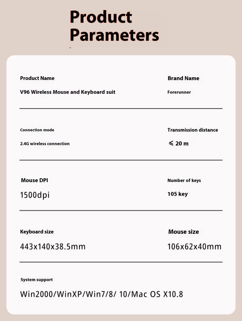 Frontline V96 Wireless Set, Leises Bluetooth, Büromaschinen für Frauen, Textur, Hohe Schönheit, Tastatur und Maus_voghion.com