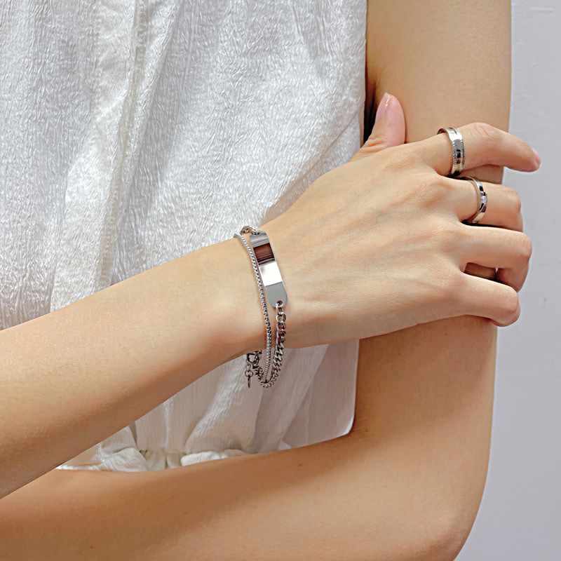 Women's Jewelry Fashion Titanium Steel Double Layer Stacking Summer Commuting All Match Stainless Steel Long Curved Brand Bracelet Female_voghion.com
