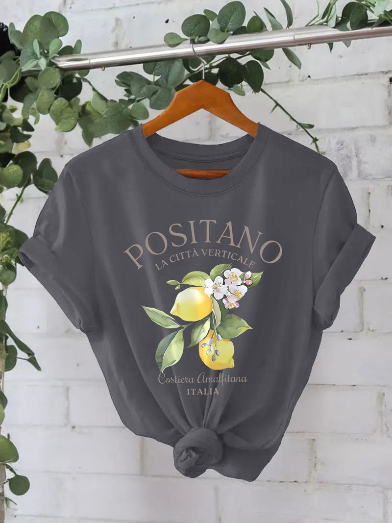 T-shirt d'été en pur coton à manches courtes et col rond pour femme, imprimé_voghion.com