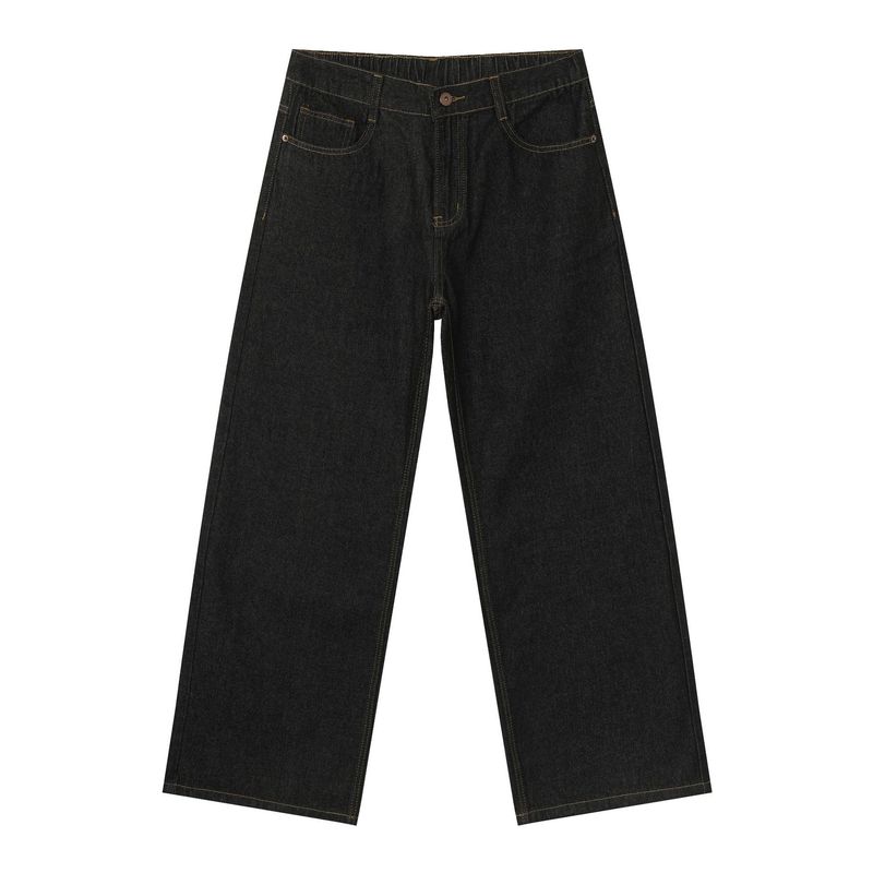 Nirben Denim | Basic Walking Volume, Ten Colors Can Be Selected, Loose Semi-elastic Waist Loose Straight Denim Trousers_voghion.com