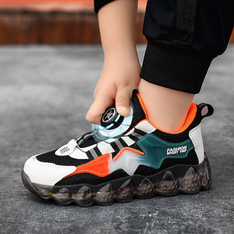 Boys' Sports 2025 Spring And Autumn Breathable New Rotating Buttons, Dad's Mid Size Children's Shoes, Soft Soles, Trendy_voghion.com