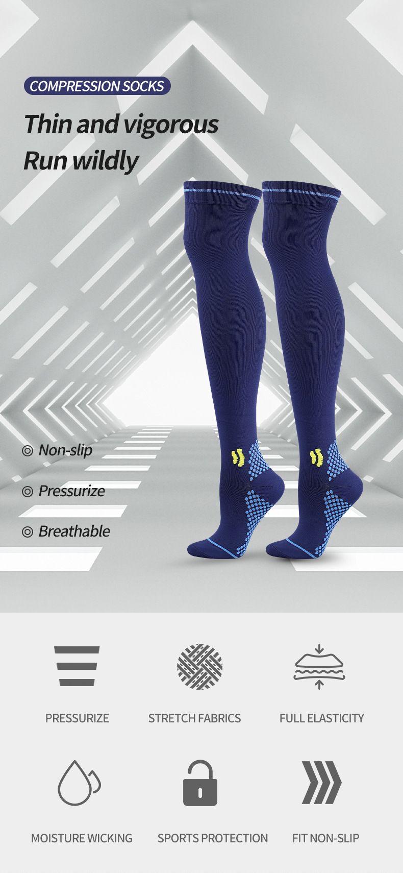 Cycling pressure socks over the knee stockings outdoor running jump rope leg socks_voghion.com