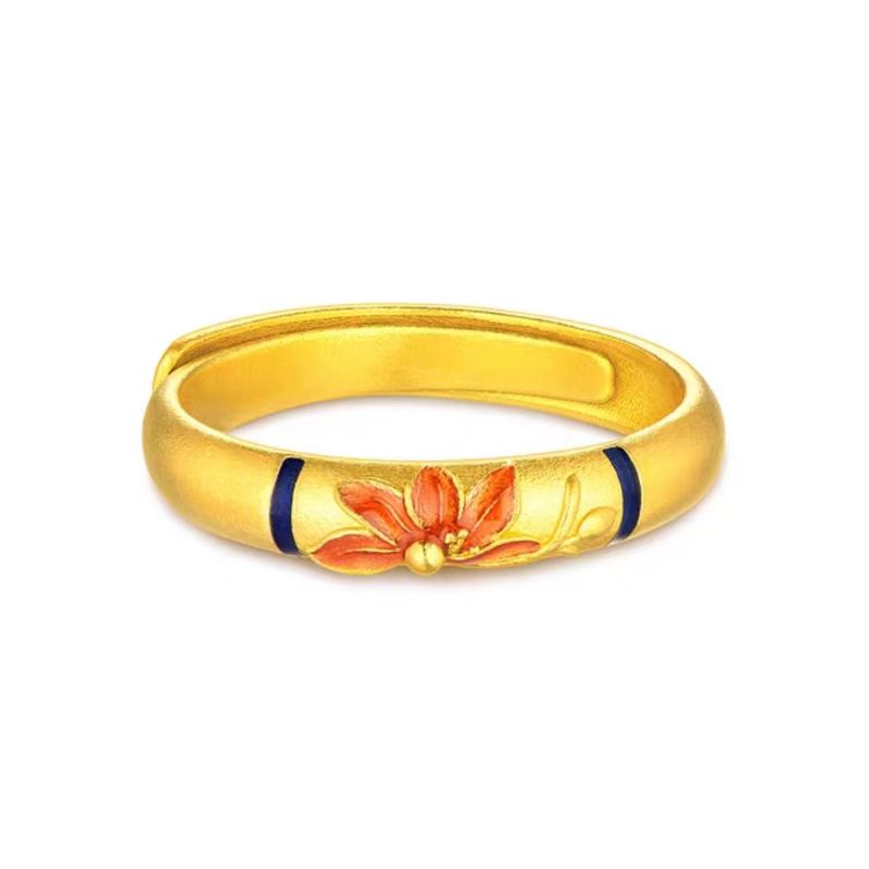 Braccialetto Gardenia sabbia oro smalto artigianale rame placcato oro anello gardenia aperto gioielli da donna completo_voghion.com