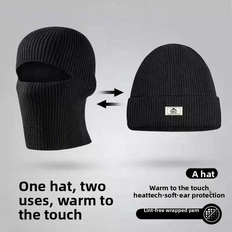 Winter Knitted Warm Beanie For Men Large Head Circumference Windproof Cold-Proof Hat Pullover Face Mask_voghion.com