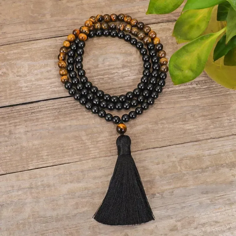 108 Mala Beads Necklace With Tassel 8mm Natural Crystal Gemstone Knotted Meditation Yoga Blessing Bracelet Jewelry_voghion.com
