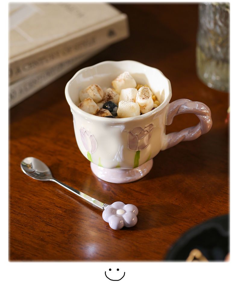 Tazza in ceramica con calice a forma di tulipano con fiore perlato, dipinta a mano, regalo personalizzato per il compleanno del migliore amico_voghion.com