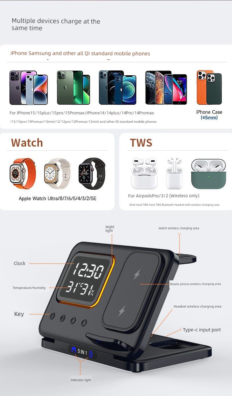 Wireless Charger Three-in-One For Huawei Iphone Iphone16 Samsung Mobile Phone Neutral Iphonewatch10 Watch 4 Headset_voghion.com