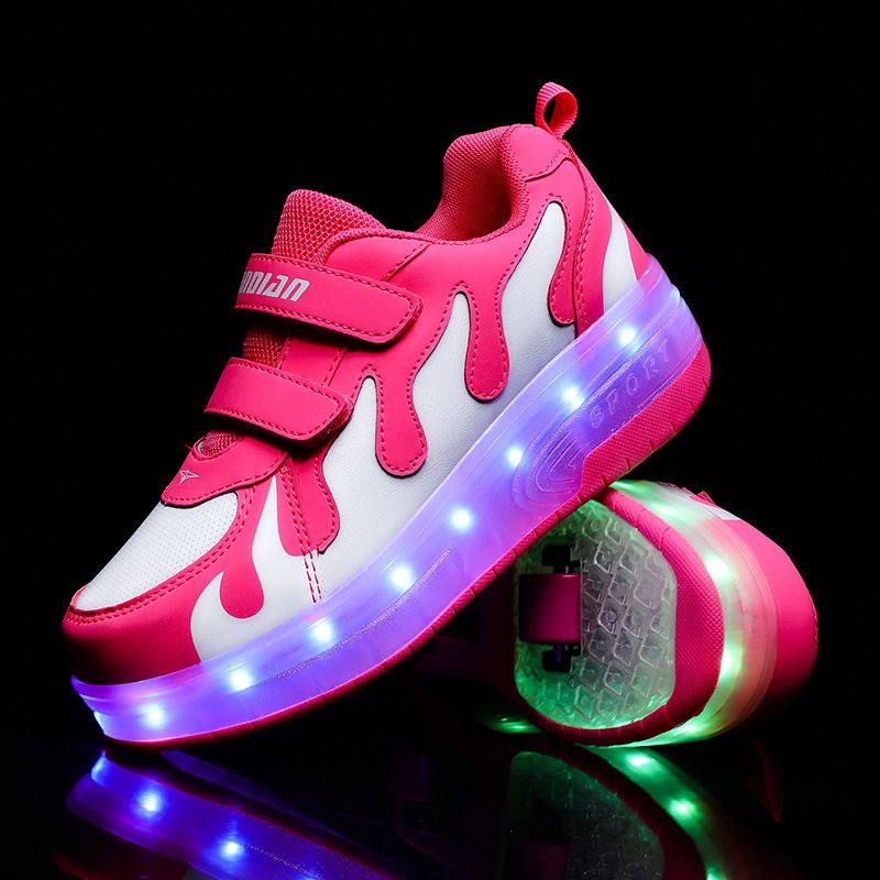 Kinderschuhe 2024 Sommer Kinderschuhe Doppelrad Kinder beleuchtete Laufschuhe Jungen und Mädchen können Rollschuhe tragen_voghion.com