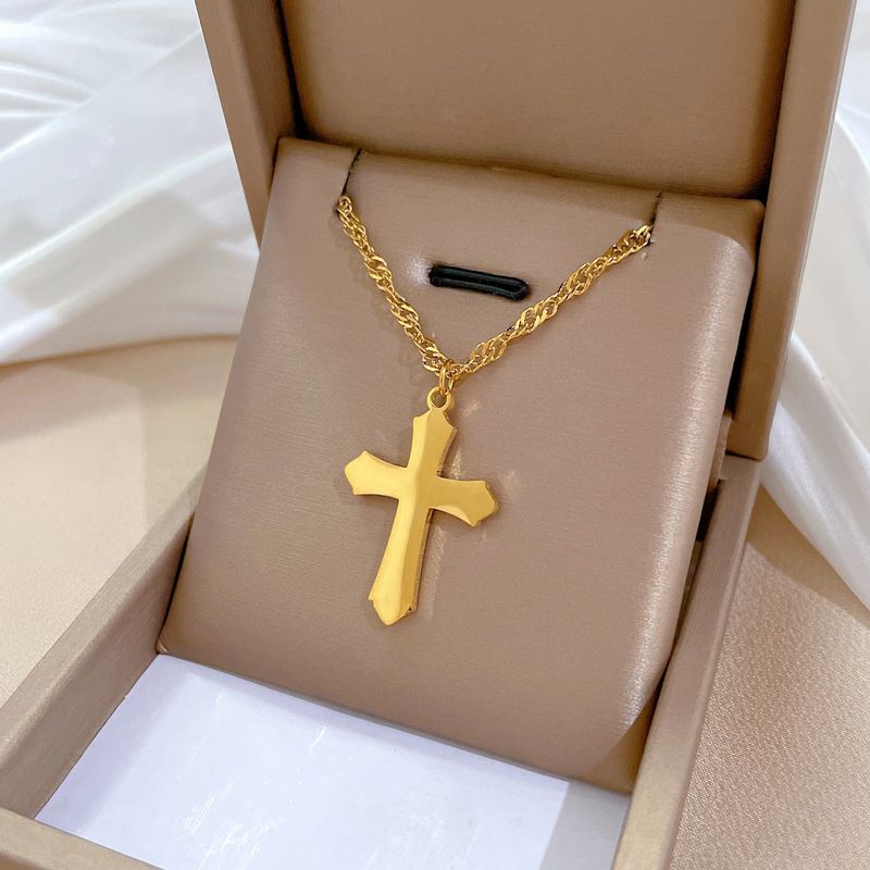 【 Full body titanium steel 】 Color retaining punk hip-hop necklace with mesh red temperament and simple front buckle_voghion.com