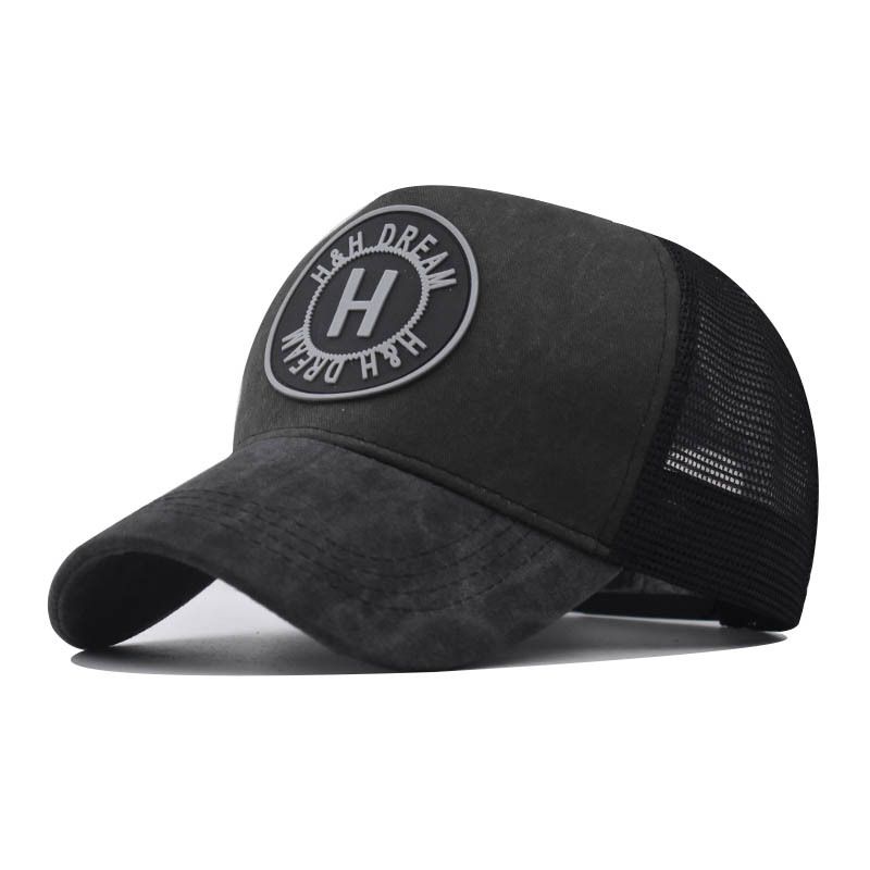 Neue gewaschene und gebrauchte Duckbill-Mesh-Kappe mit H-Stickerei, klassische atmungsaktive Outdoor-Baseballkappe_voghion.com