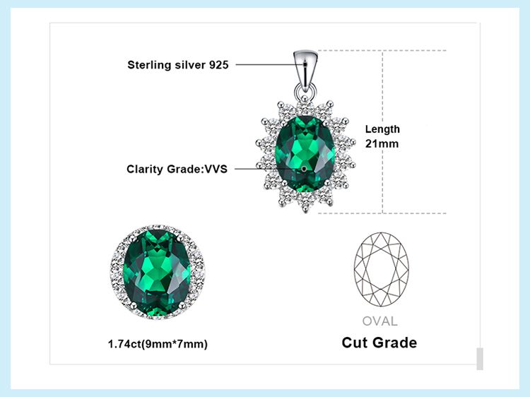 Sieraden Paleis Prinses Diana Gesimuleerde Groene Smaragd Sterling Sier Kate Middleton Kroon Hanger Ketting Vrouwen Geen Ketting_voghion.com