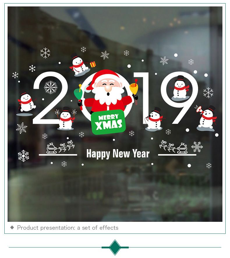 Set de vinilos navideños para pared: Papá Noel, copos de nieve y árboles de dibujos animados para decorar escaparates y tiendas (45 x 60 cm, PVC, 9 diseños)_voghion.com
