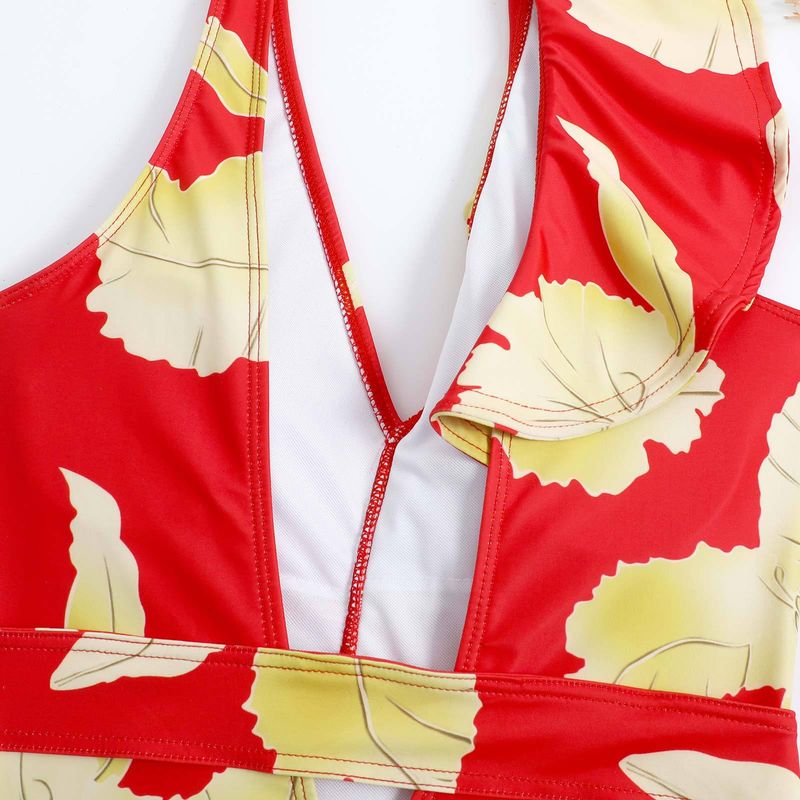 Women's Clothing Sexy One Piece Swimsuit Female Retro Ruffled Chiffon Skirt Swimsuit Suit_voghion.com