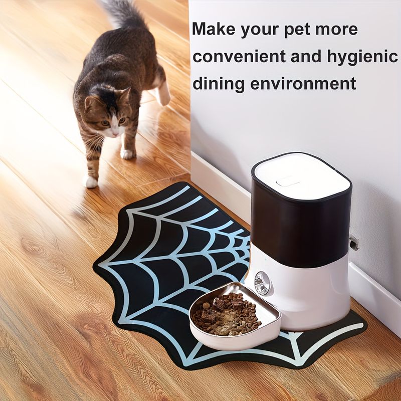 Spider Web Pet Feeding Mat Non-Slip Durable Cat/Dog Bowl Mat For Floors Cat Dining Mat Spooky Halloween Pet Bowl Pad Home Decor_voghion.com
