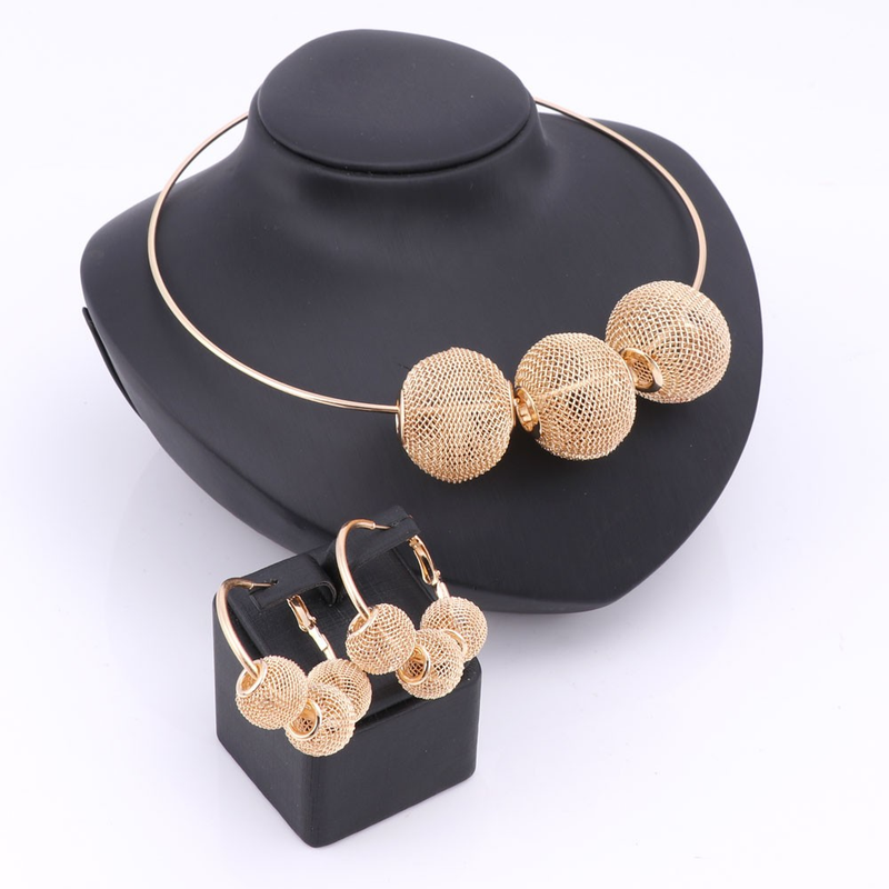 New Design Ladies Gold Colorful Necklace Earring Wedding Accessories Decoration Party Gift Jewelry Set_voghion.com