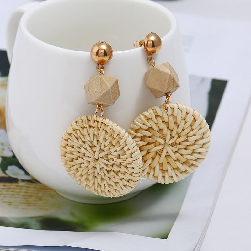 conjunto de brincos de borla hit Novos brincos boêmios Brincos de vime de madeira_voghion.com